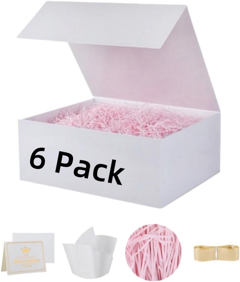 UoeRing 6 Pack White Gift Box 9.5x6x3 inch Small Luxury Gift Box for Presents with Magnetic Lid Collapsible,Bridesmaid Proposal,Contains Card, Ribbon, Tissue Paper,Shredded Paper Fille - Image 1